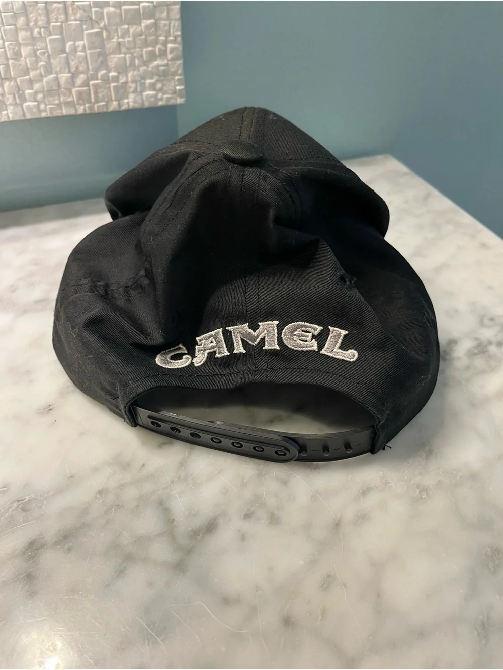 Men's Black Cap with White Camel Embroidery